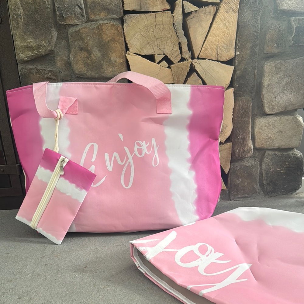 Pink 'Enjoy' Tote Bag Set